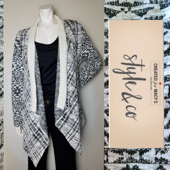 Aztec Meets PLAID Prints Soft Oversized Knit Cardigan Boho Sweater style&co L XL - Picture 3 of 8
